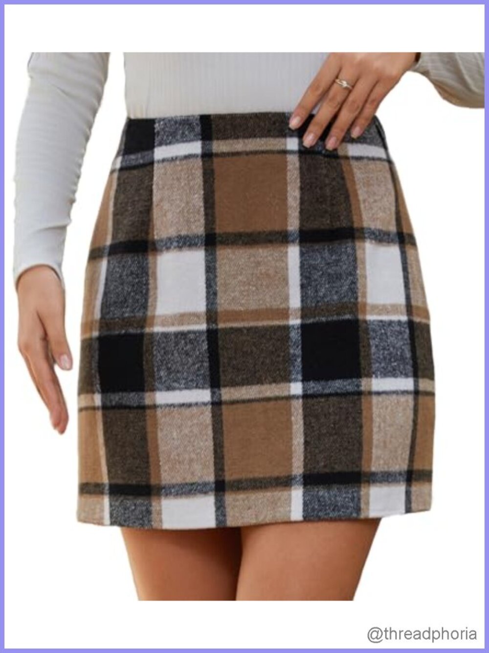 Women's Plaid Bodycon Mini Skirt High Waisted Zipper Side
